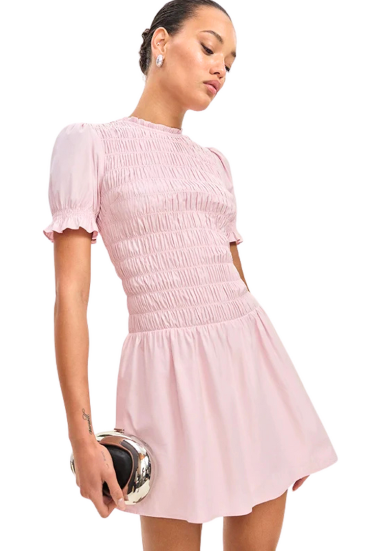 Rosette Smocked Puff Sleeve Dress SDPD0198