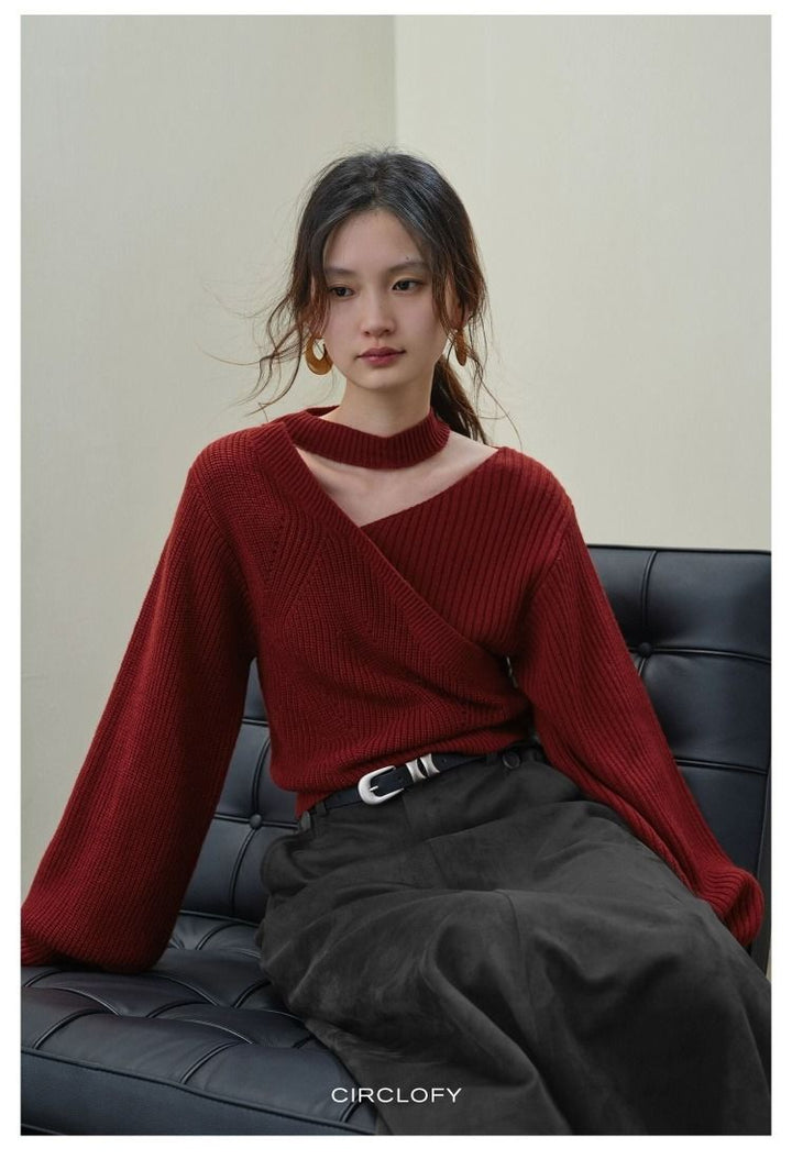 Choker Cross-Wrap Knitted Sweater CCKS0146