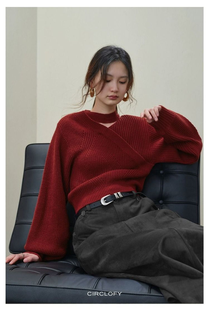 Choker Cross-Wrap Knitted Sweater CCKS0146