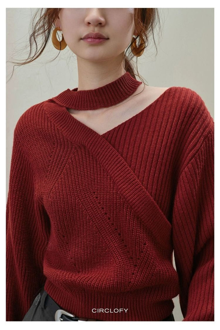 Choker Cross-Wrap Knitted Sweater CCKS0146