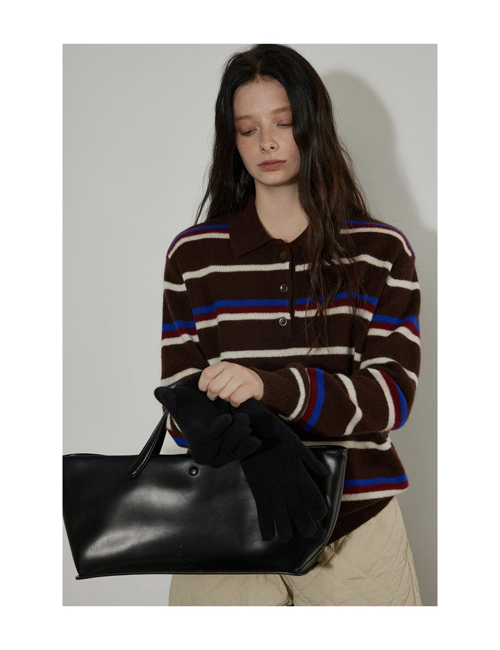 Cocoa Stripe Polo Knit LCPK0292