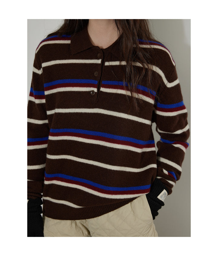 Cocoa Stripe Polo Knit LCPK0292