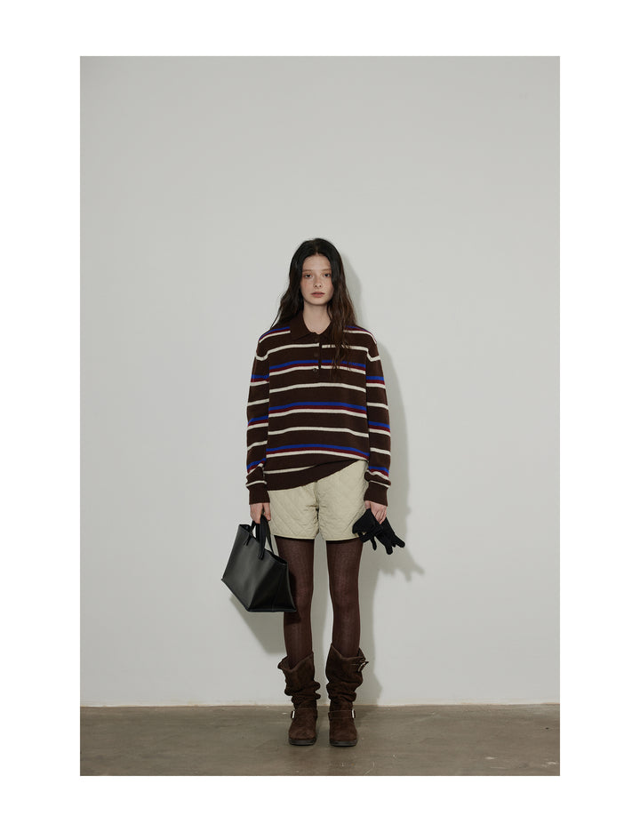 Cocoa Stripe Polo Knit LCPK0292