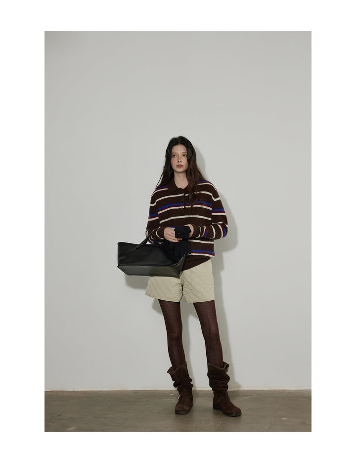 Cocoa Stripe Polo Knit LCPK0292