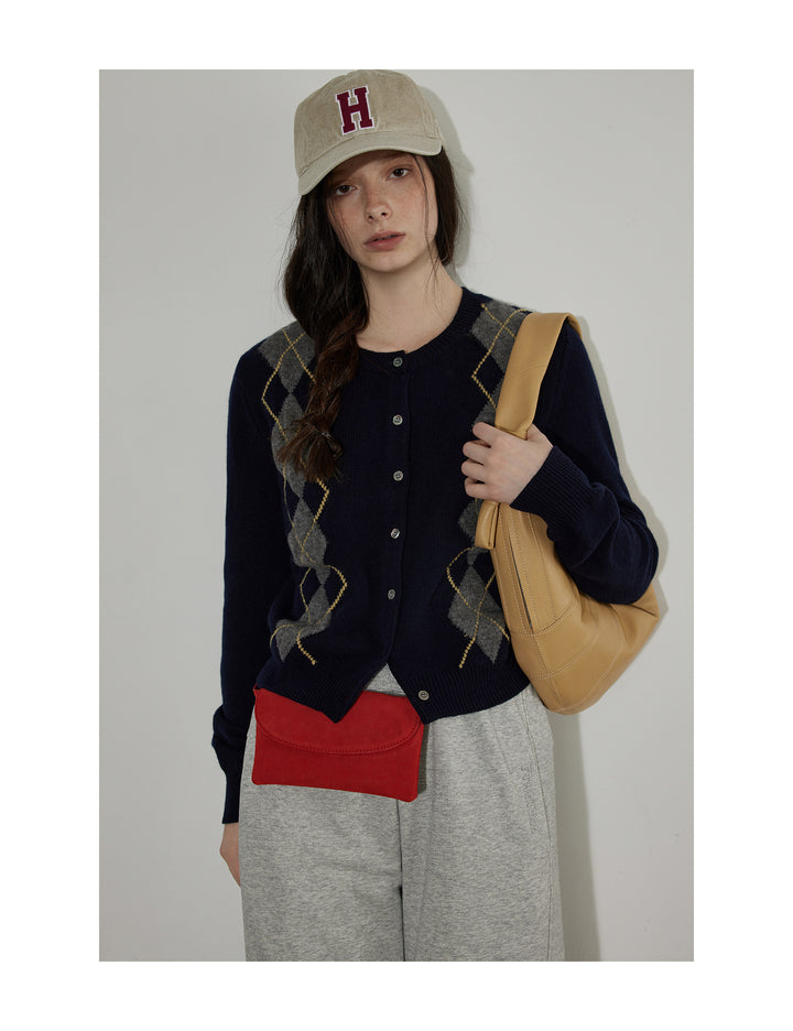 Vintage Argyle Knit Cardigan LCKC0291