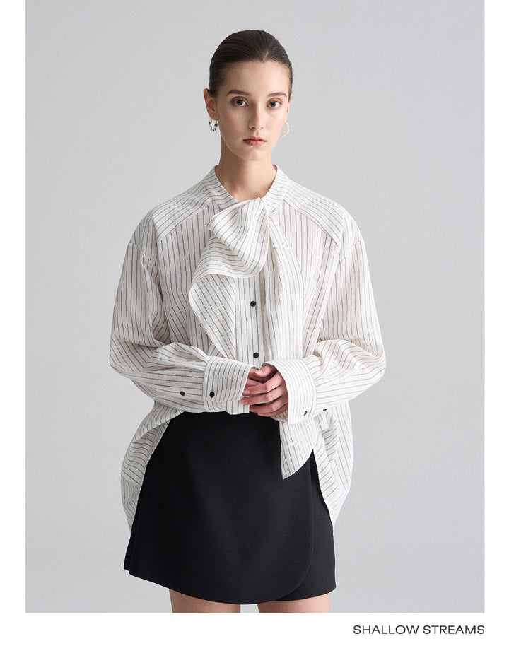 Ribbon Drape Stripe Blouse SSSB0172