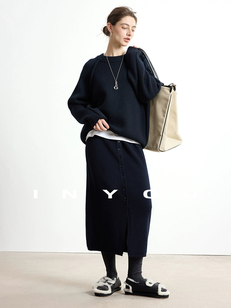 Soft Buttoned Wool Midi Skirt INMS0283