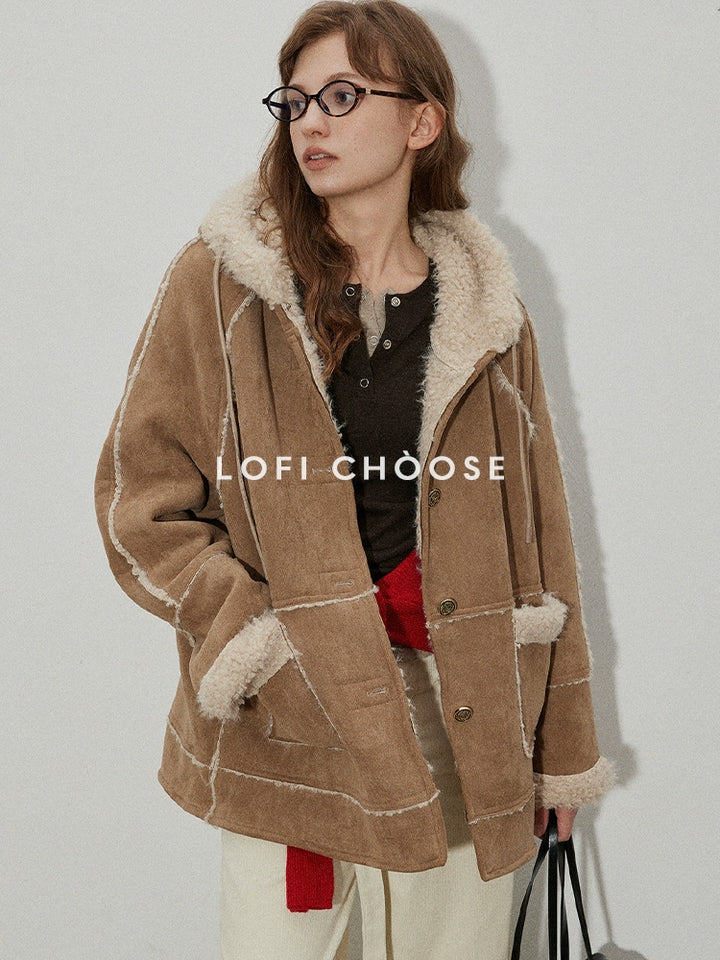 Classic Sherpa-Lined Suede Hooded Coat LCSJ0065