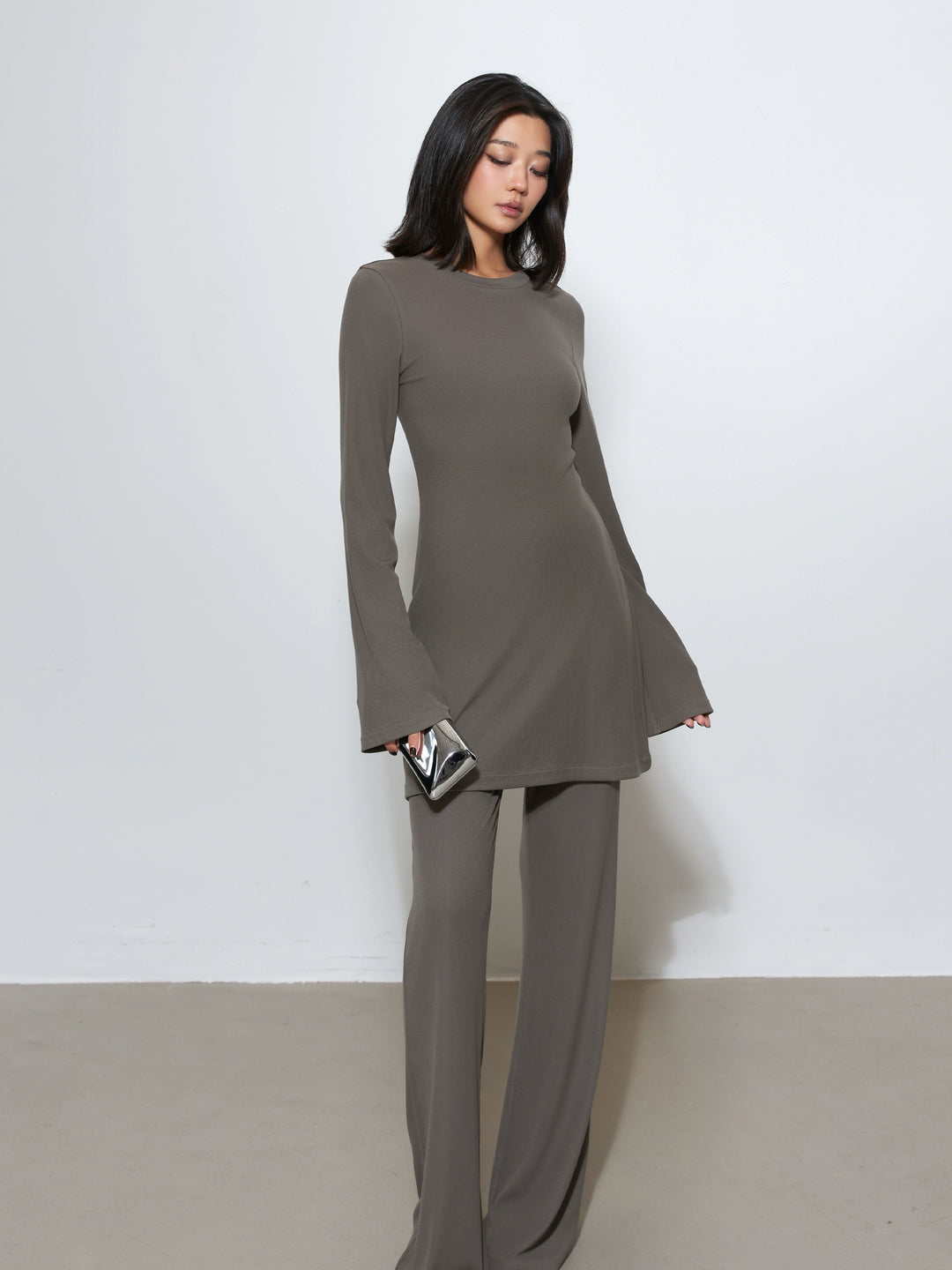 Luxe Ribbed Knit Dress & Flared Pants Set MSPS0254