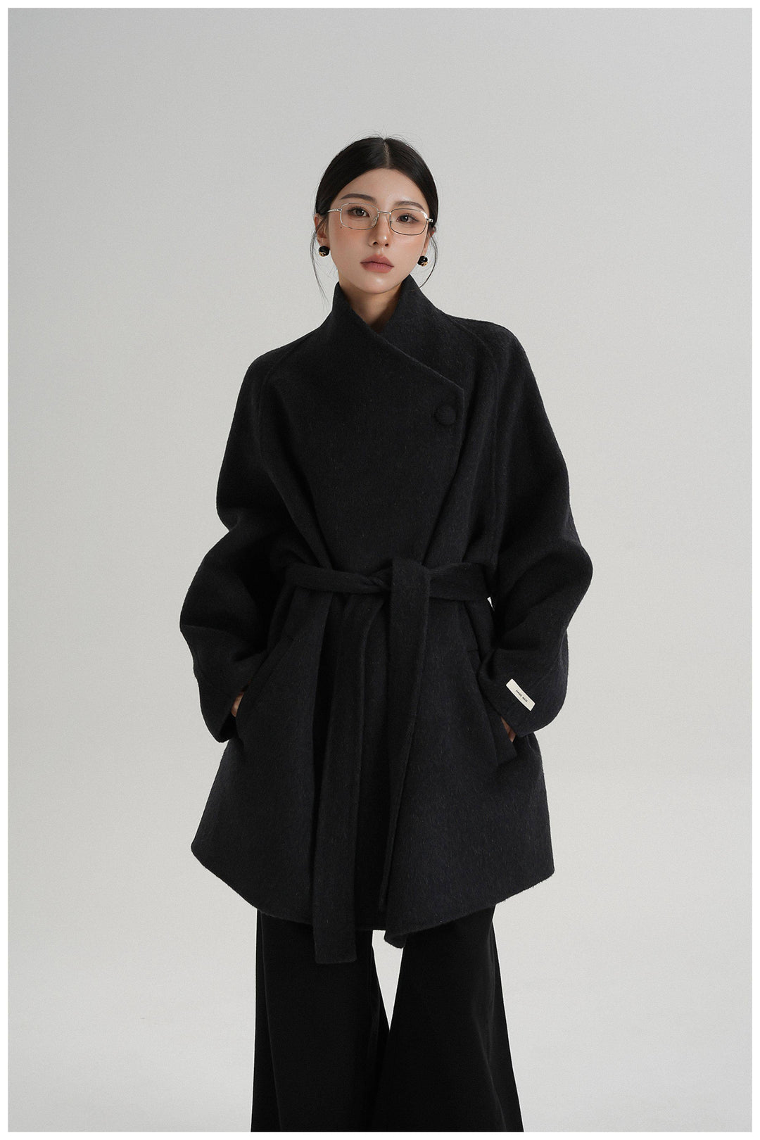 Noir Wrap Belted Wool Coat SRWC0318