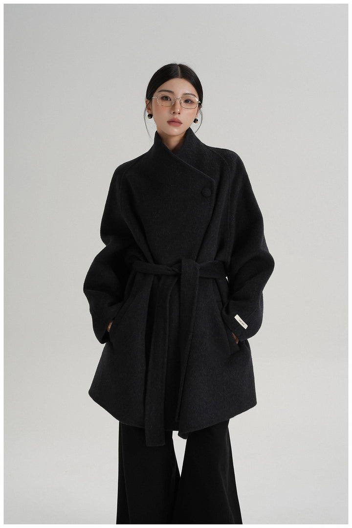 Noir Wrap Belted Wool Coat SRWC0318