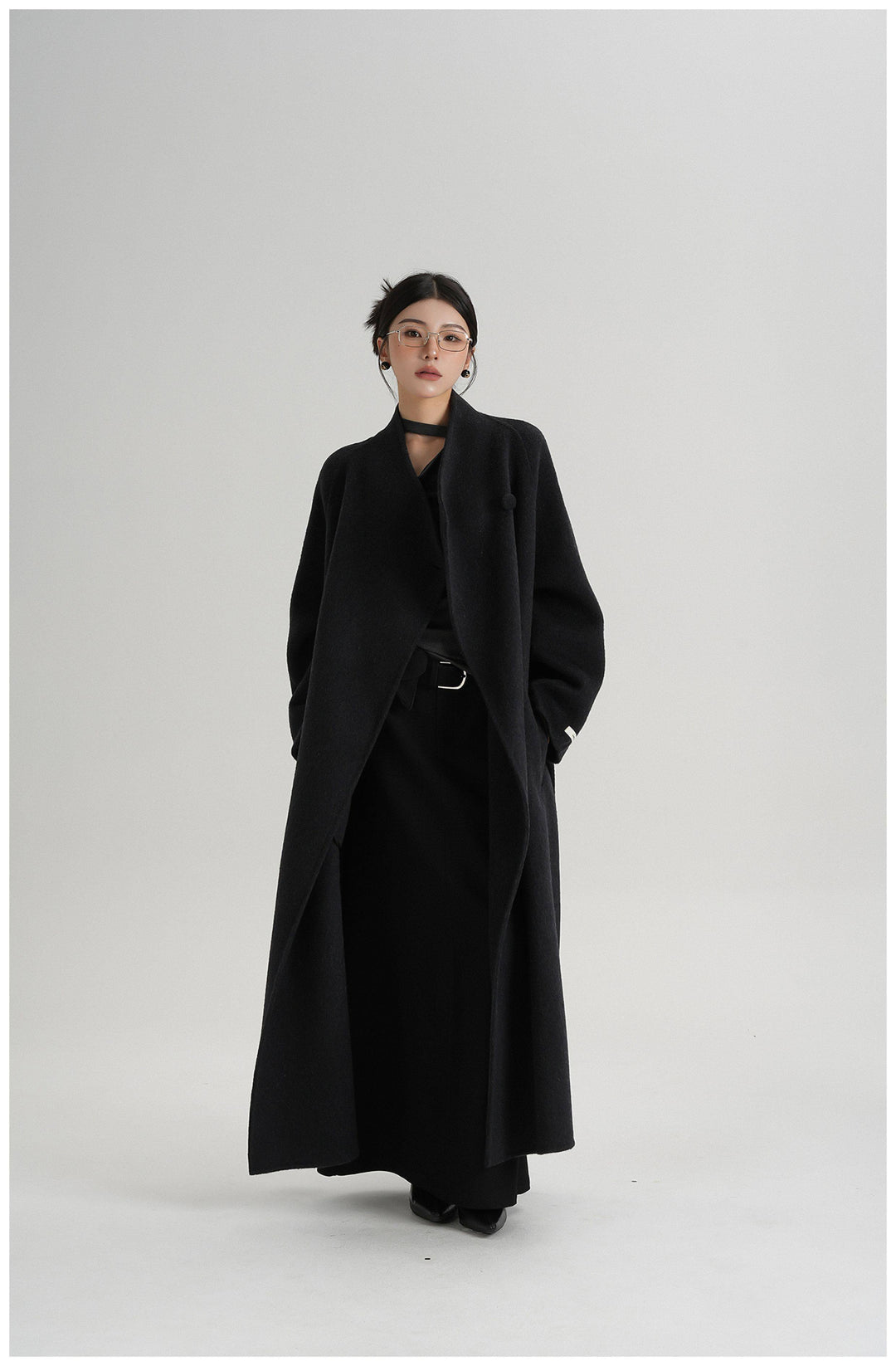 Noir Wrap Belted Wool Coat SRWC0318