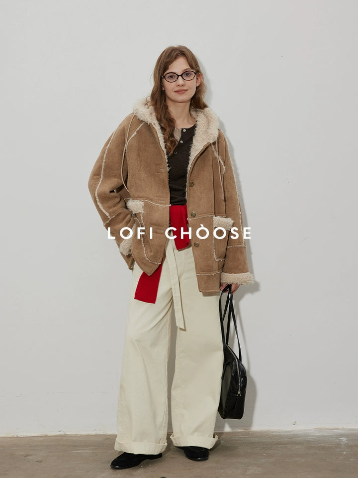 Classic Sherpa-Lined Suede Hooded Coat LCSJ0065