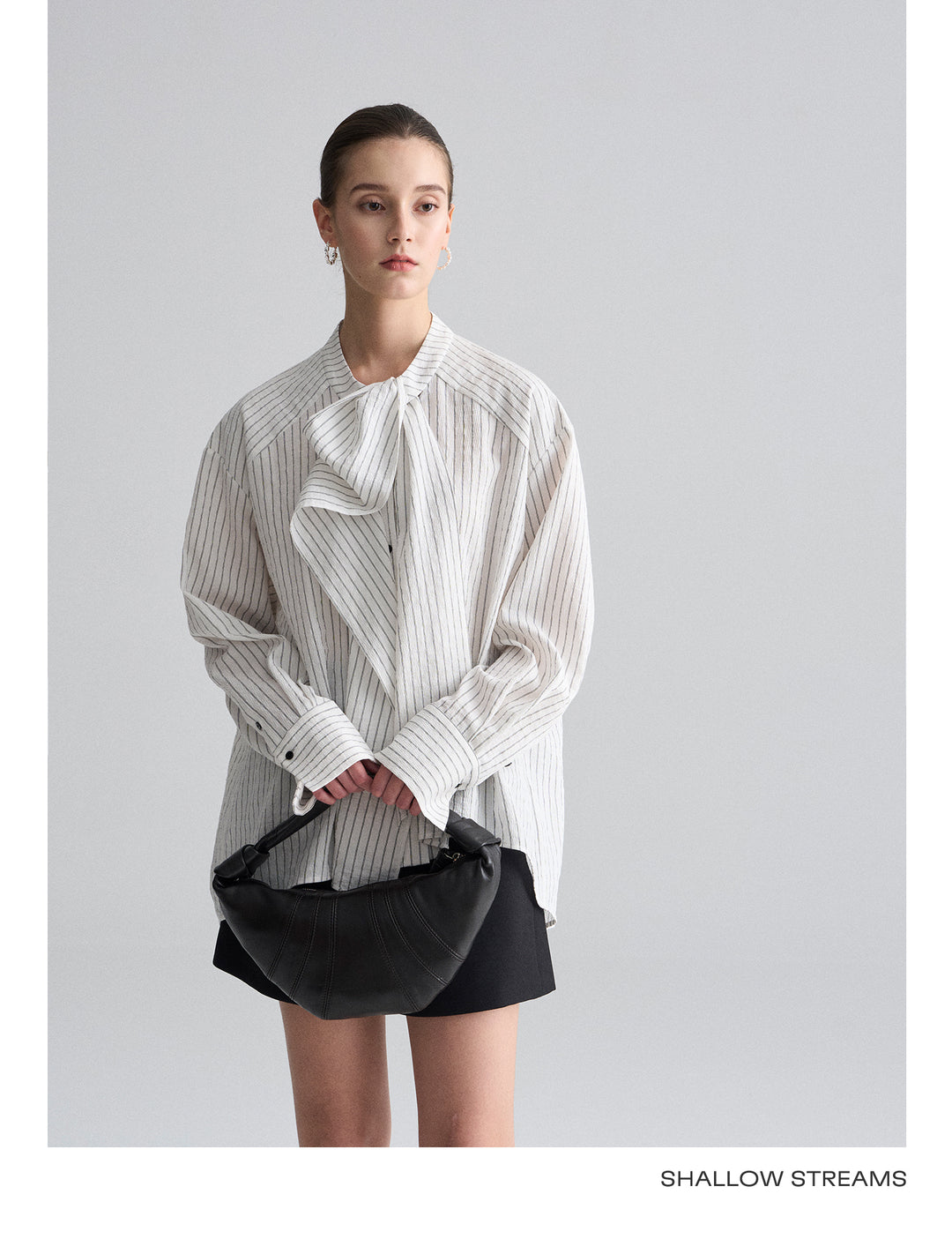 Ribbon Drape Stripe Blouse SSSB0172