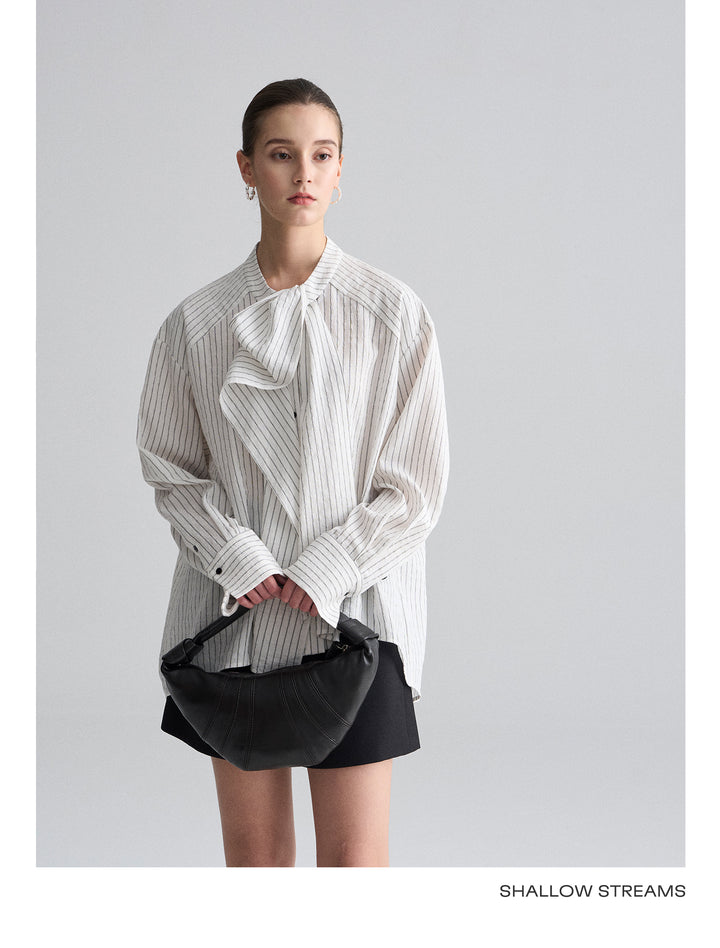 Ribbon Drape Stripe Blouse SSSB0172