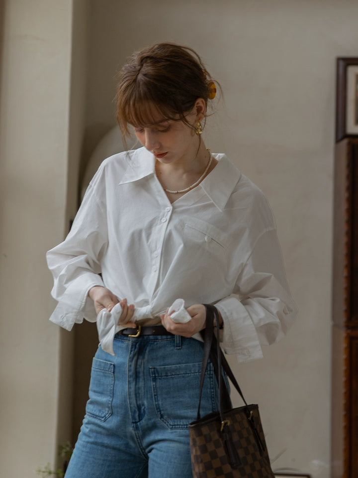 Classic Two-Tone Cotton V-Collar Shirt DACS0111