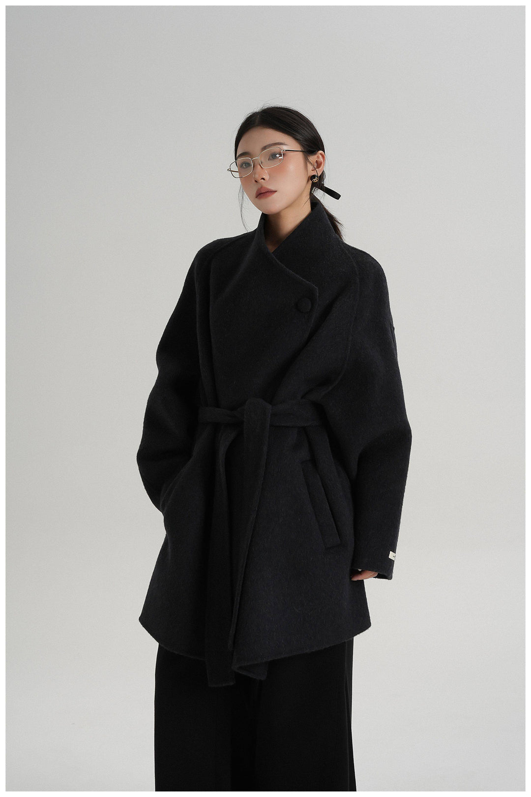 Noir Wrap Belted Wool Coat SRWC0318