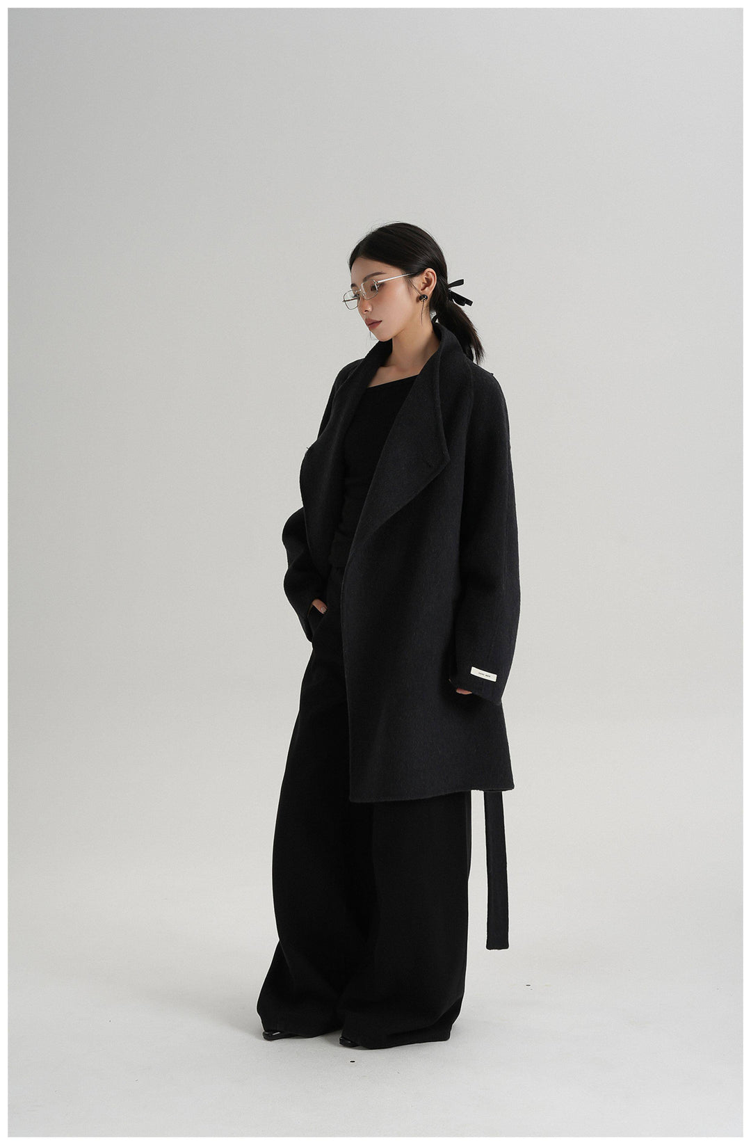 Noir Wrap Belted Wool Coat SRWC0318