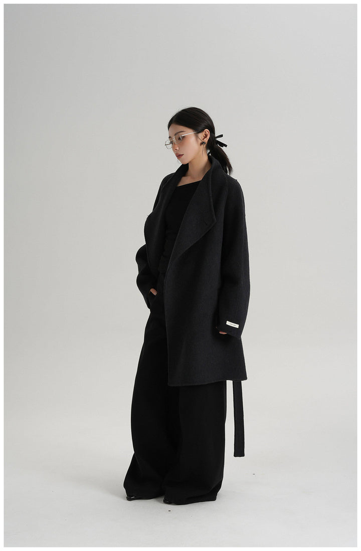 Noir Wrap Belted Wool Coat SRWC0318