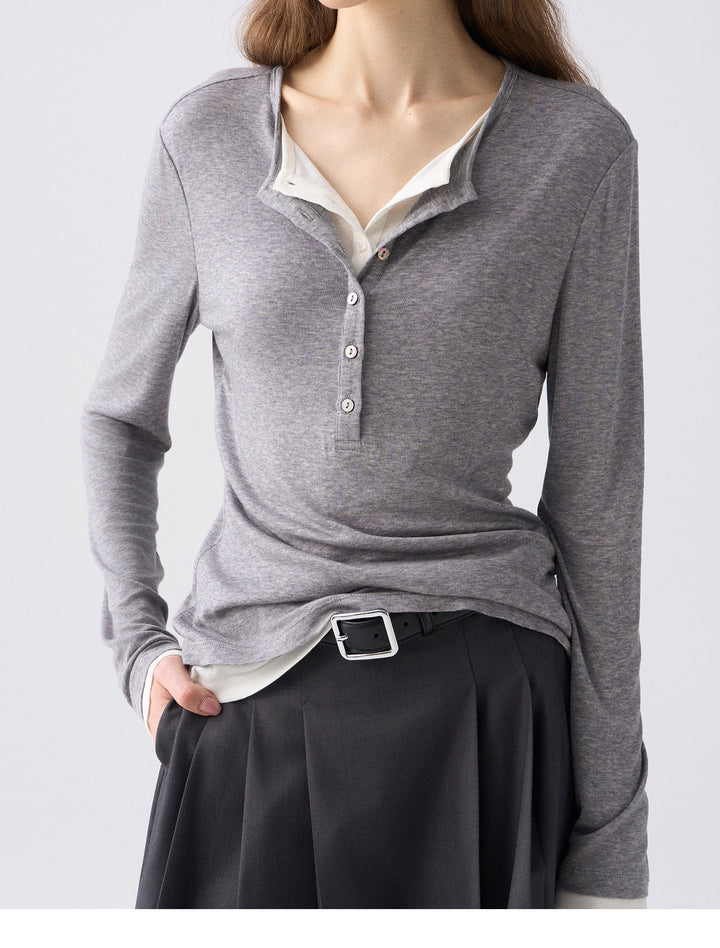 Premium Button Henley Knit Top SSKT0280