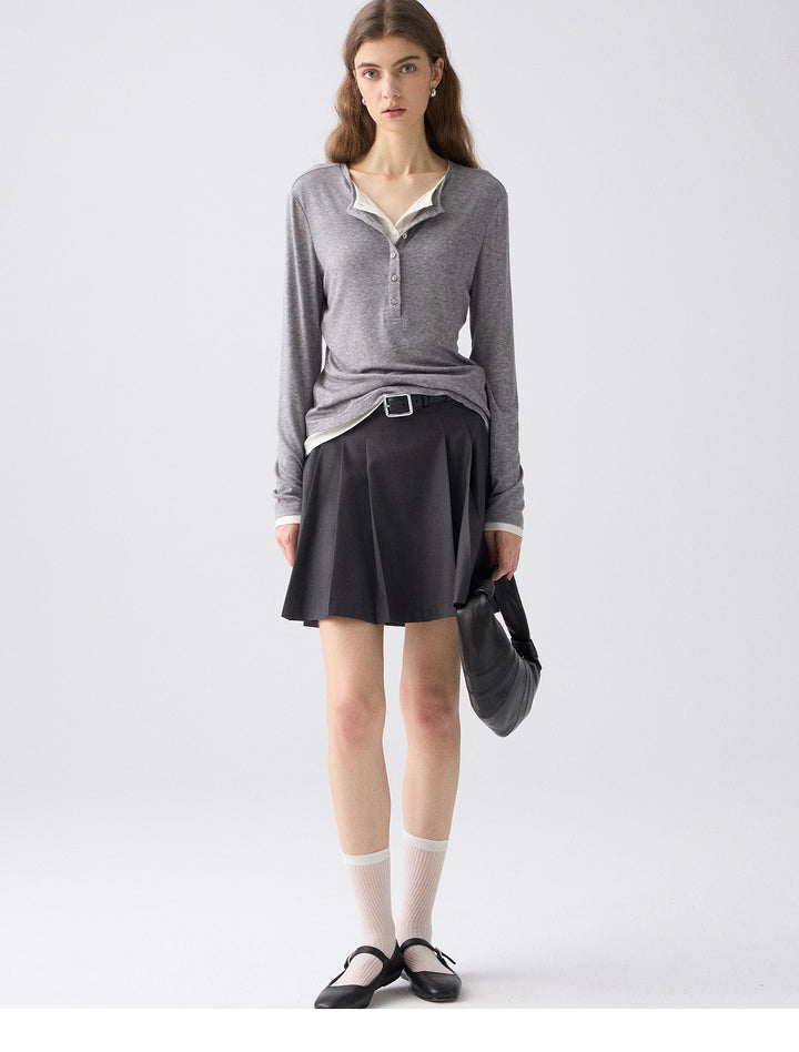 Premium Button Henley Knit Top SSKT0280