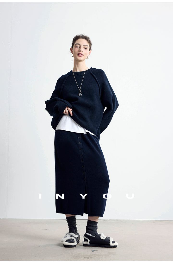 Soft Buttoned Wool Midi Skirt INMS0283