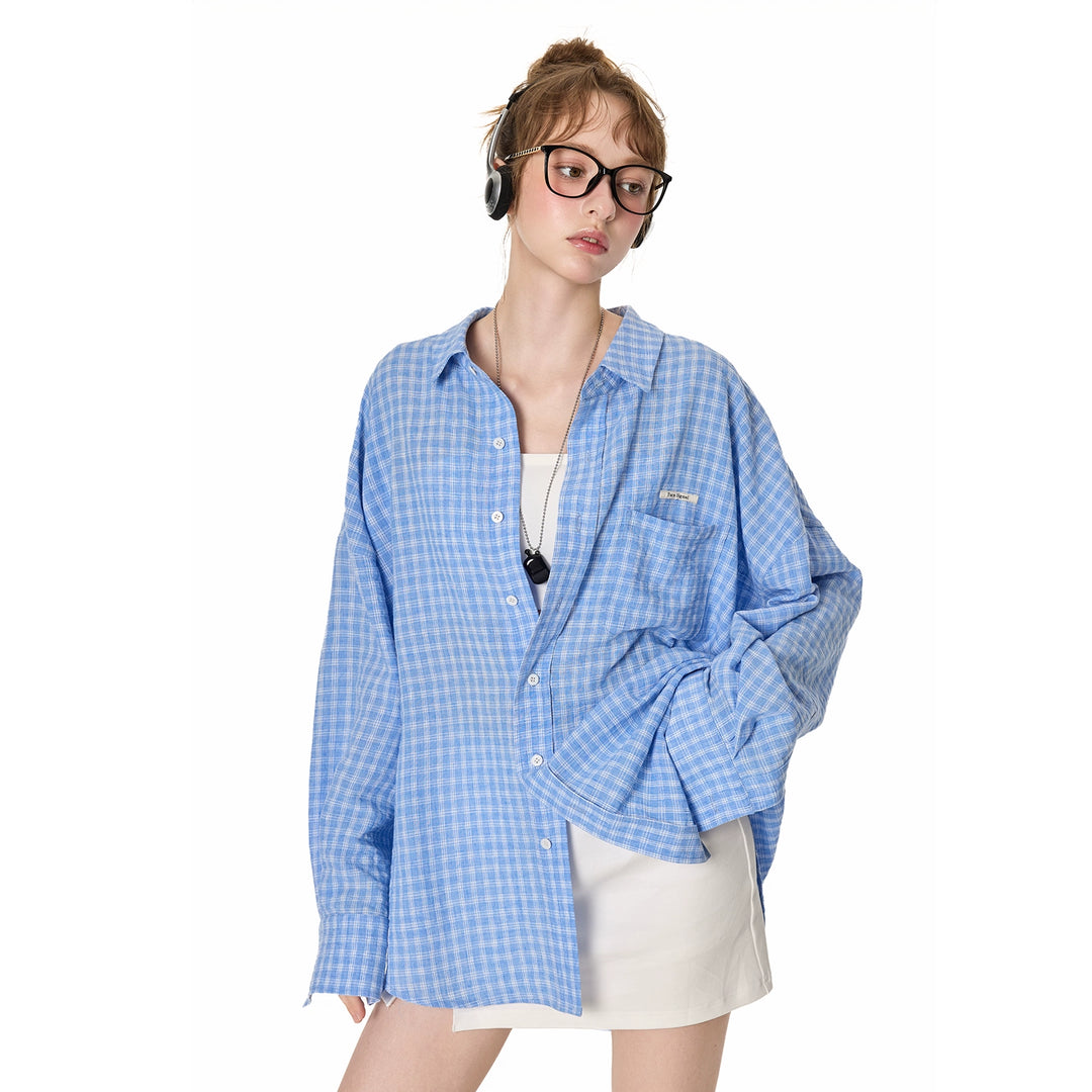 Oversized Plaid Button-Up Shirt TSBS0267