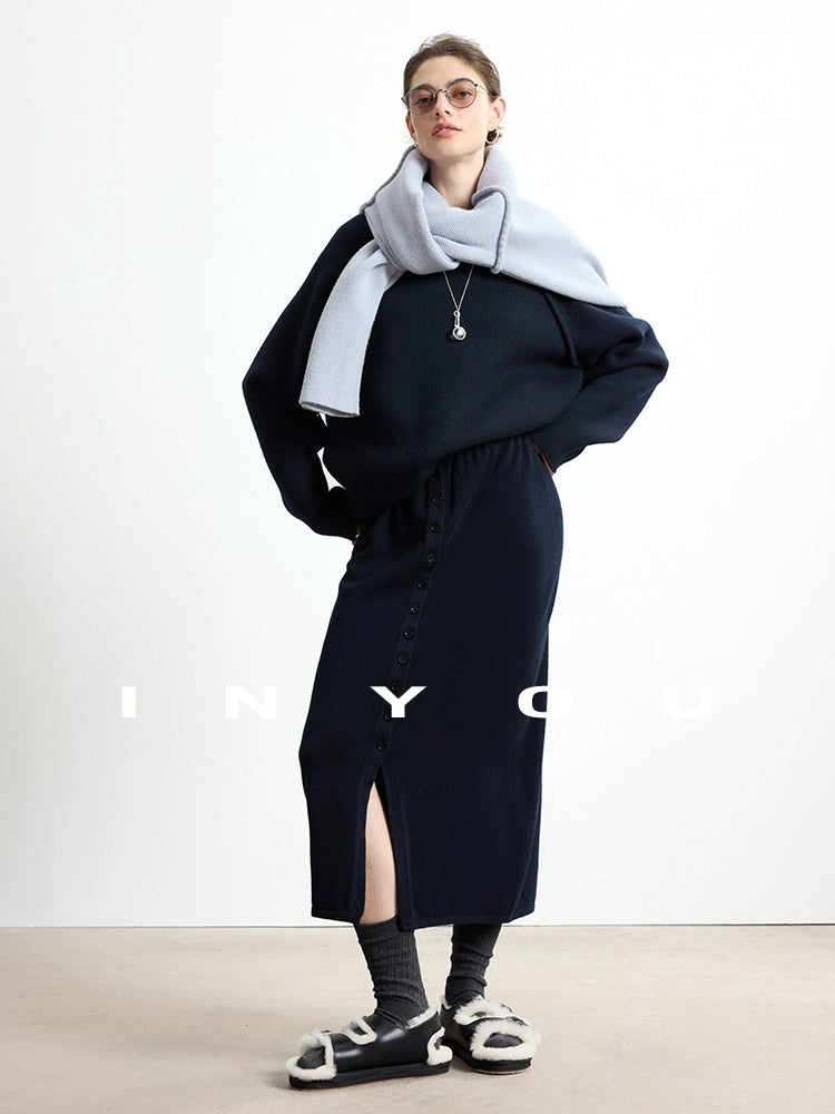 Soft Buttoned Wool Midi Skirt INMS0283