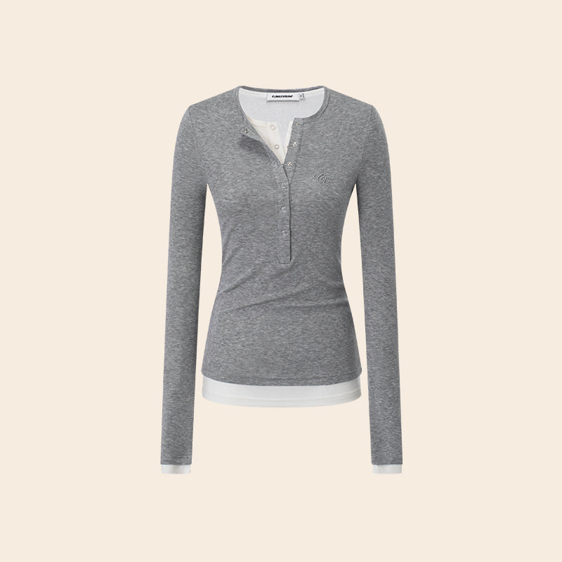 Luxe Layered Henley Top CVLT0157