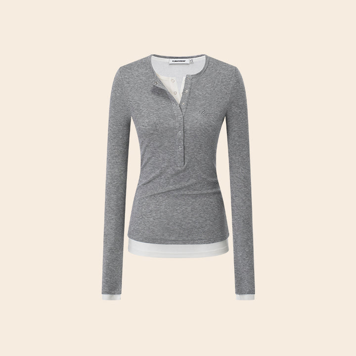 Luxe Layered Henley Top CVLT0157