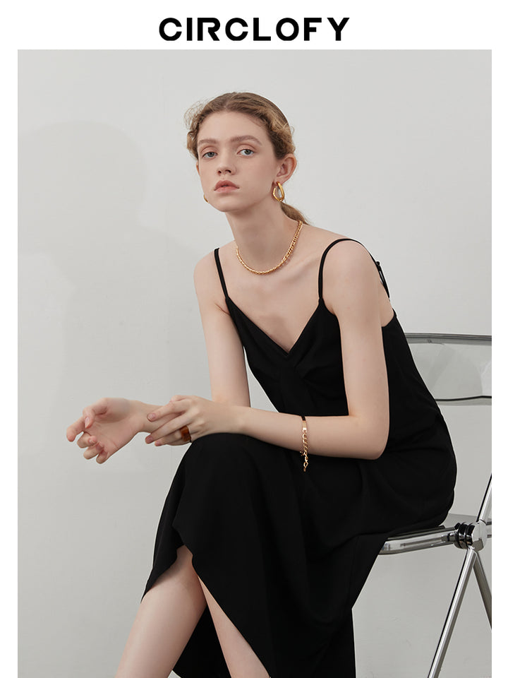 SilkEase Noir Midi Slip Dress CCSD0169