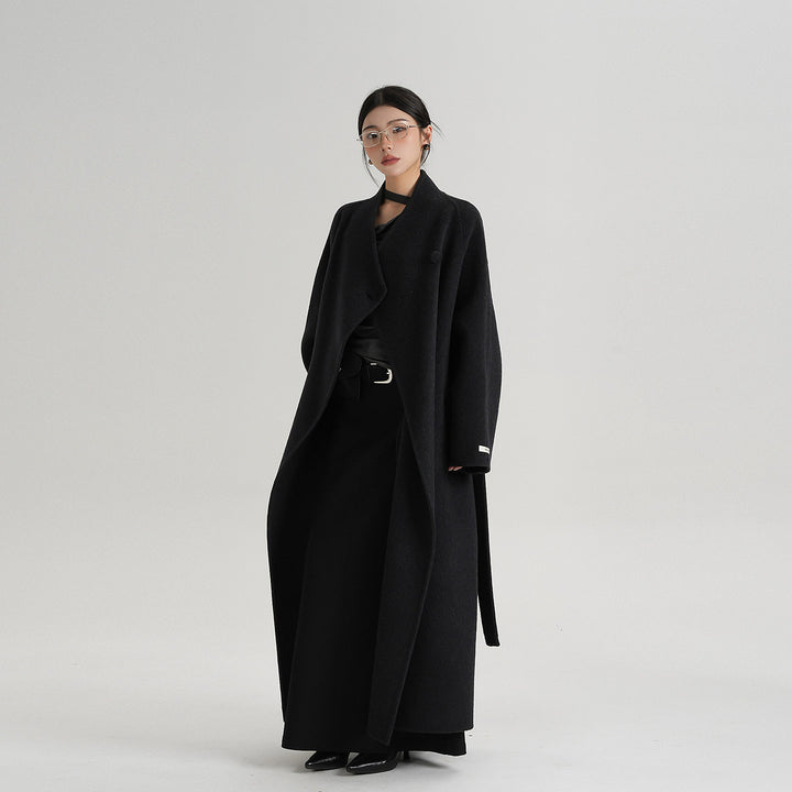 Noir Wrap Belted Wool Coat SRWC0318