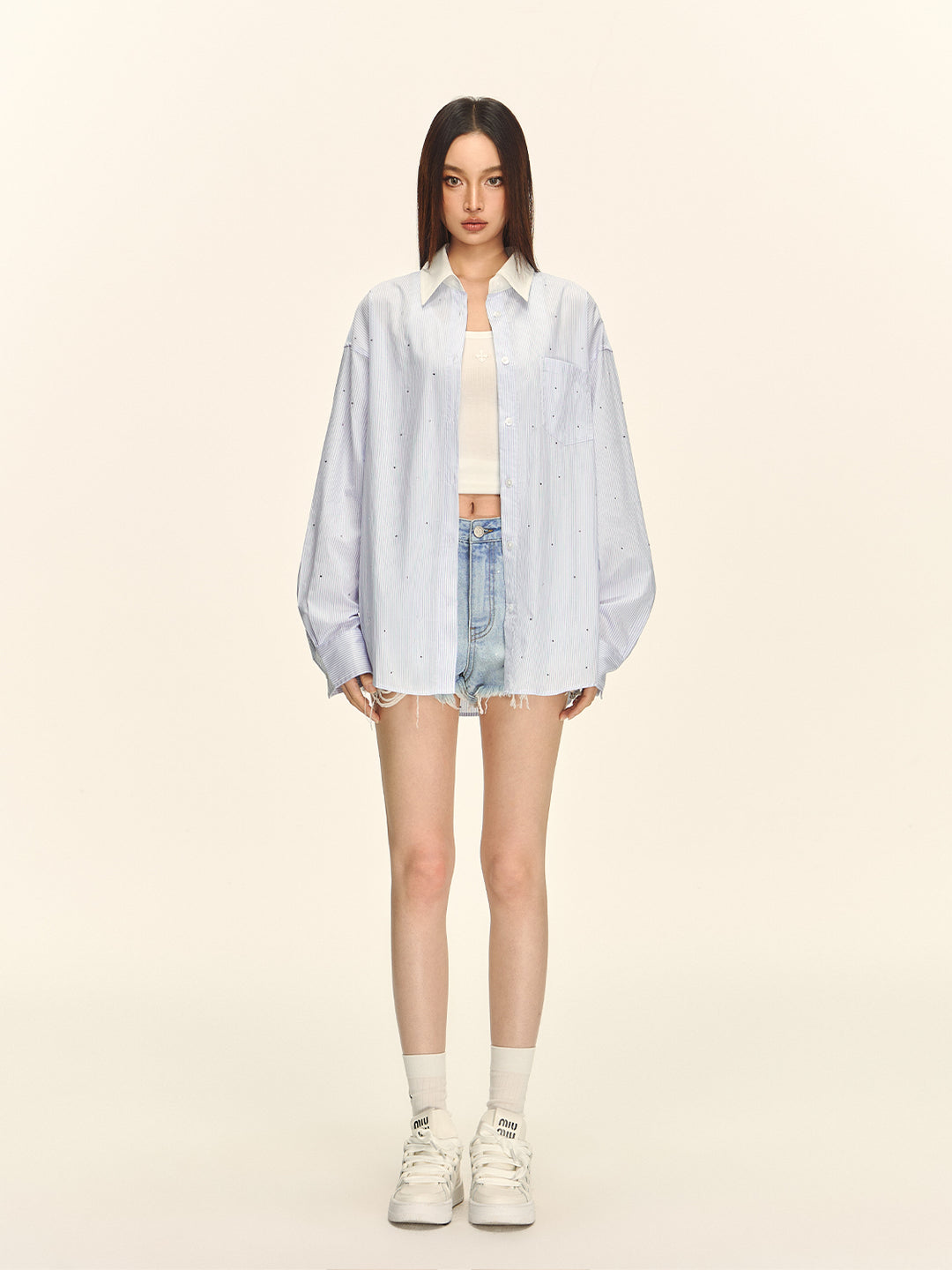 Crystal Striped Oversized Shirt CVSS0154
