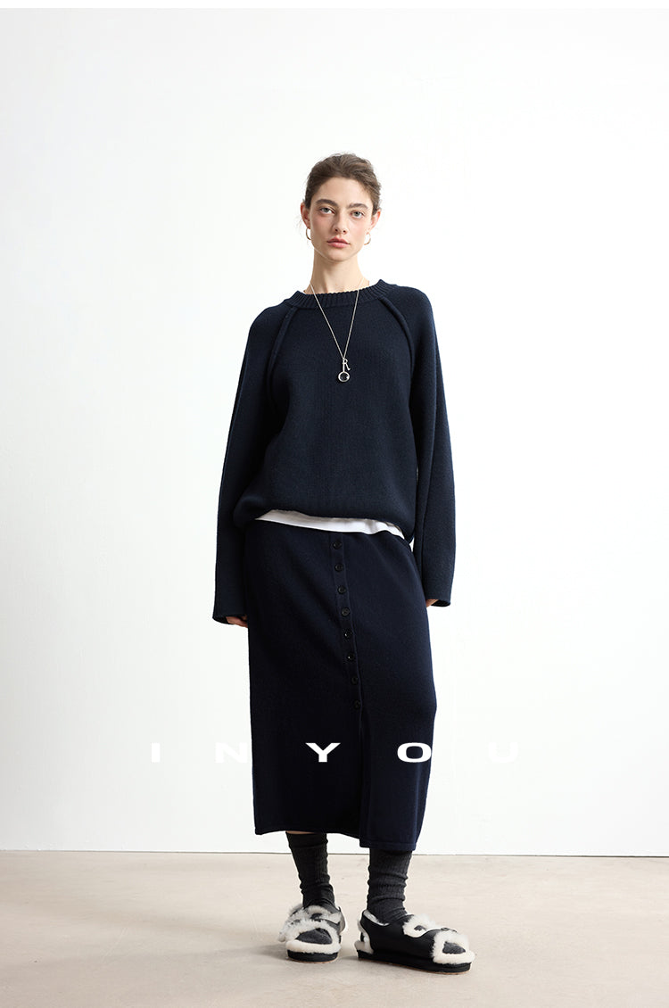 Soft Buttoned Wool Midi Skirt INMS0283