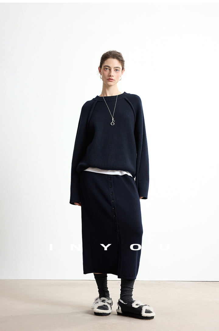 Soft Buttoned Wool Midi Skirt INMS0283