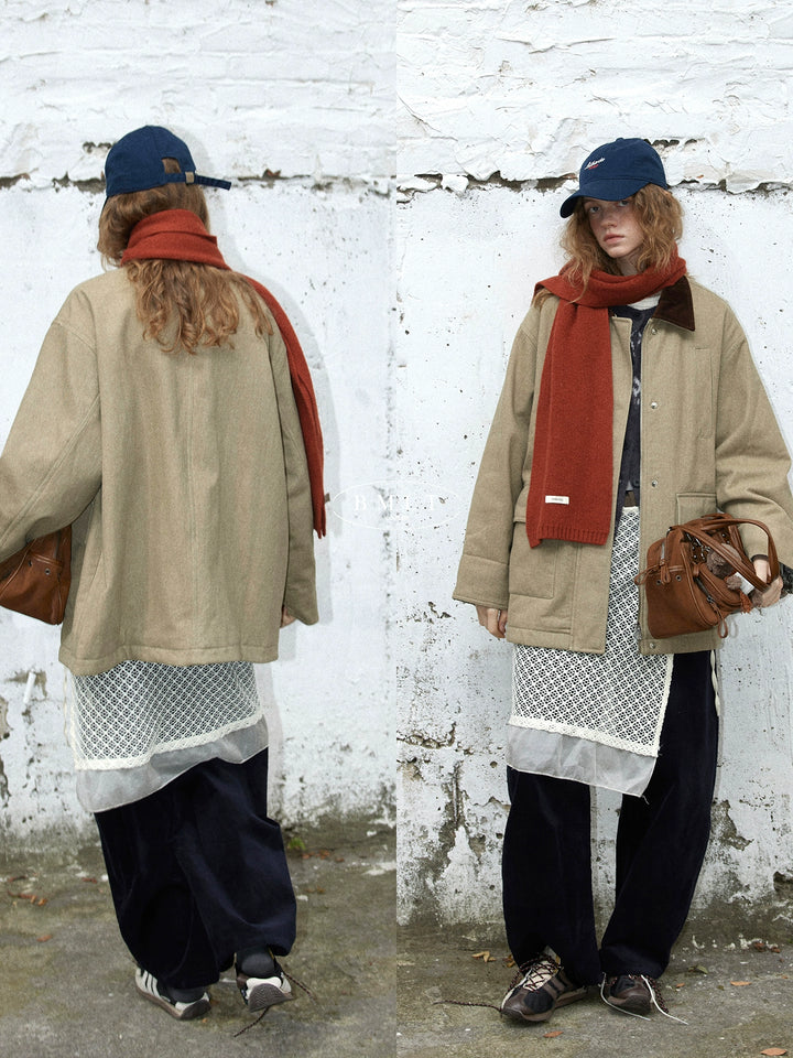 BMLT [frost and snow first sunny] Barn style 98 cotton old money wind mid-length thickened autumn and winter casual women's lapel cotton jacket