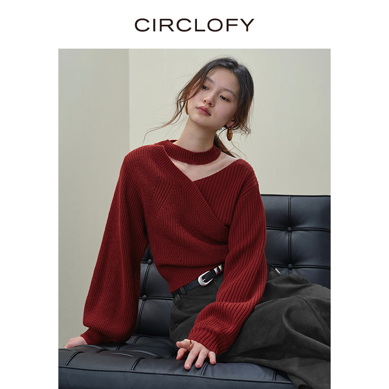Choker Cross-Wrap Knitted Sweater CCKS0146
