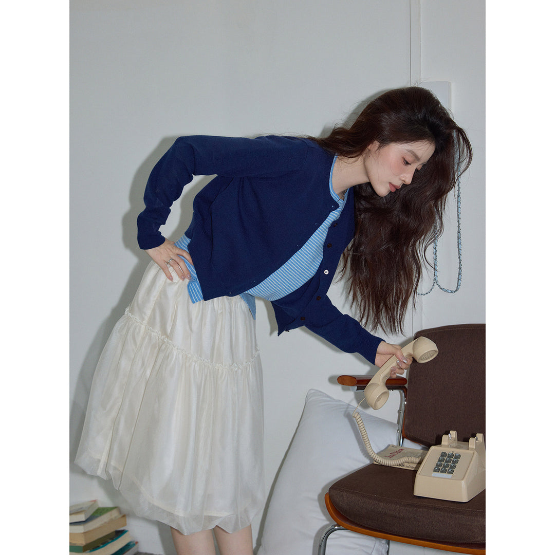 Ivory Cloud Tulle Midi Skirt KKMS0236