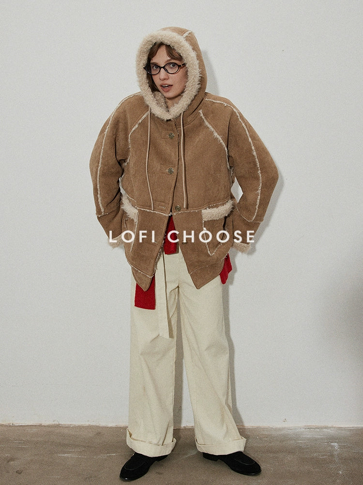 Classic Sherpa-Lined Suede Hooded Coat LCSJ0065
