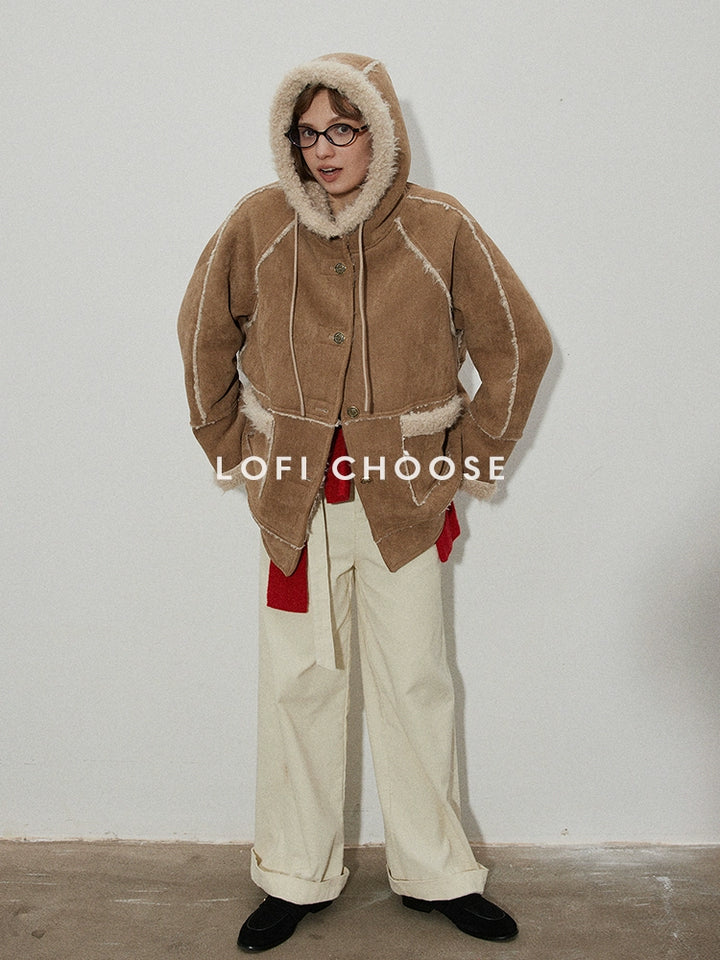 Classic Sherpa-Lined Suede Hooded Coat LCSJ0065