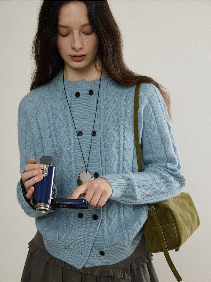 Vintage Cable Knit Double-Button Cardigan LCDC0314