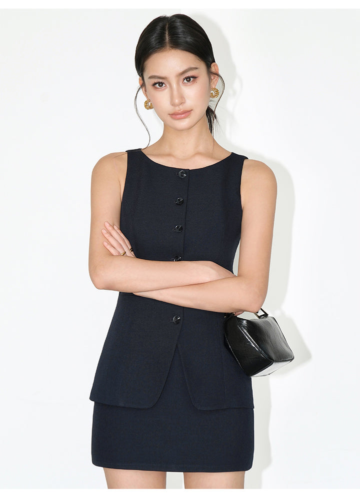 Sculpted Sleeveless Blazer Mini Set NHMS0180
