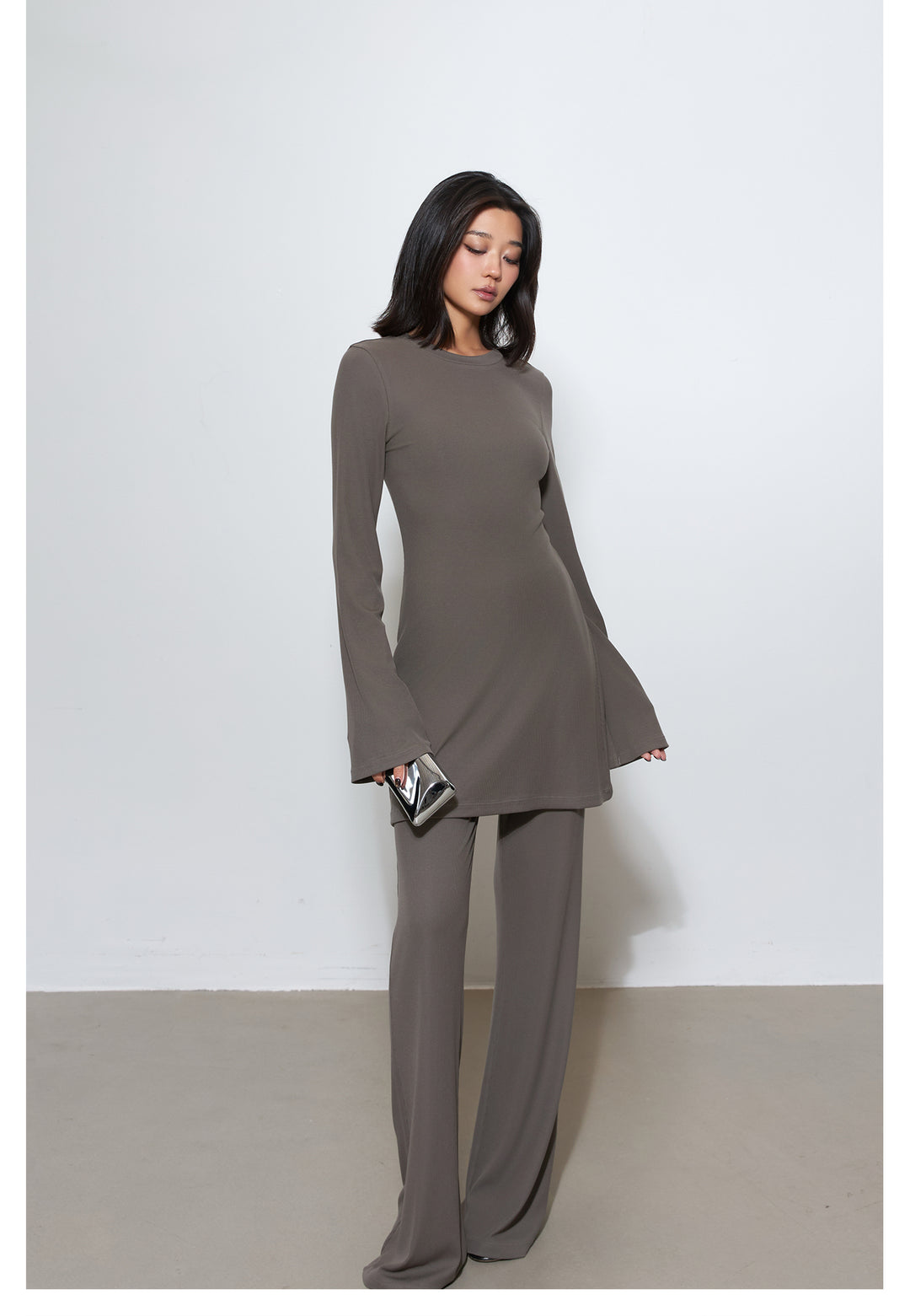 Luxe Ribbed Knit Dress & Flared Pants Set MSPS0254
