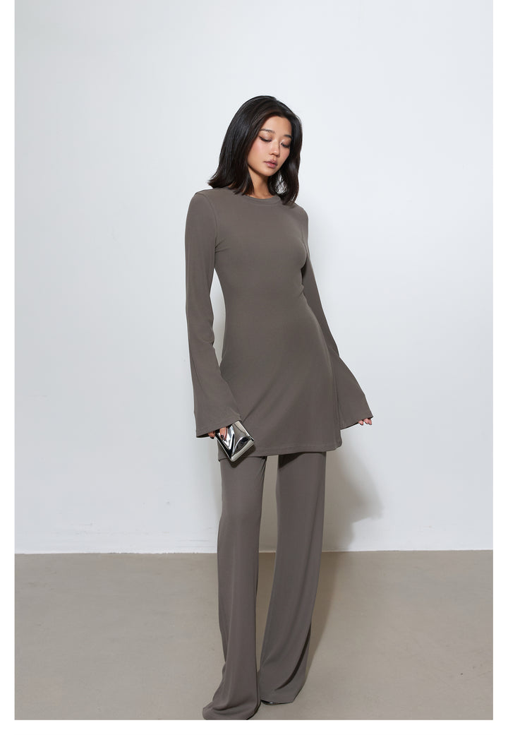 Luxe Ribbed Knit Dress & Flared Pants Set MSPS0254