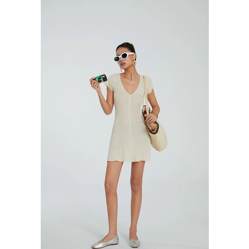 SoftEase Ribbed V-Neck Mini Dress DGMD0196