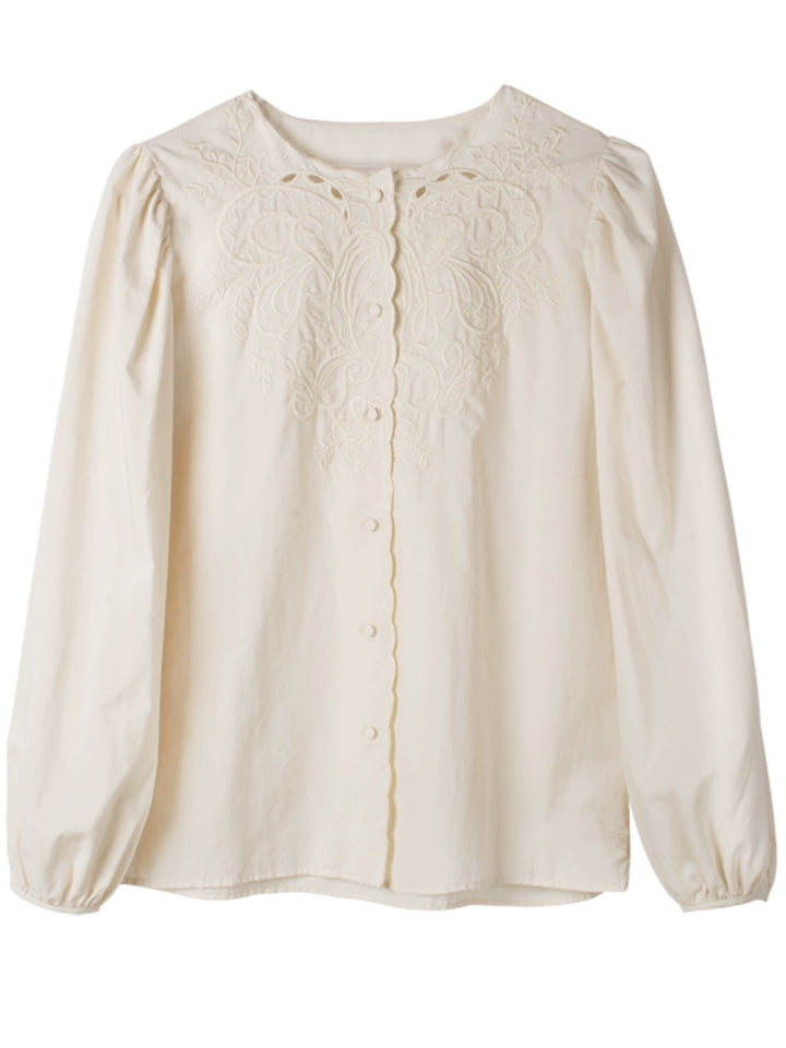 Vintage Embroidered Cotton Blend Blouse DACB0121