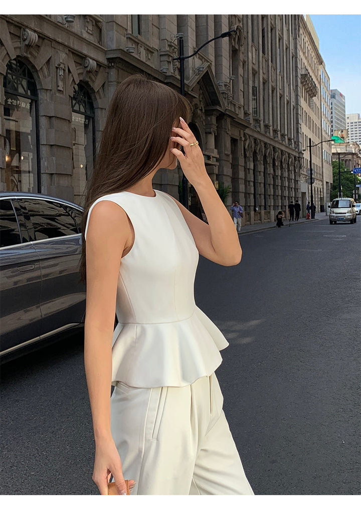UrbanPetal Peplum Top & Wide-Leg Suit Set NHSS0205