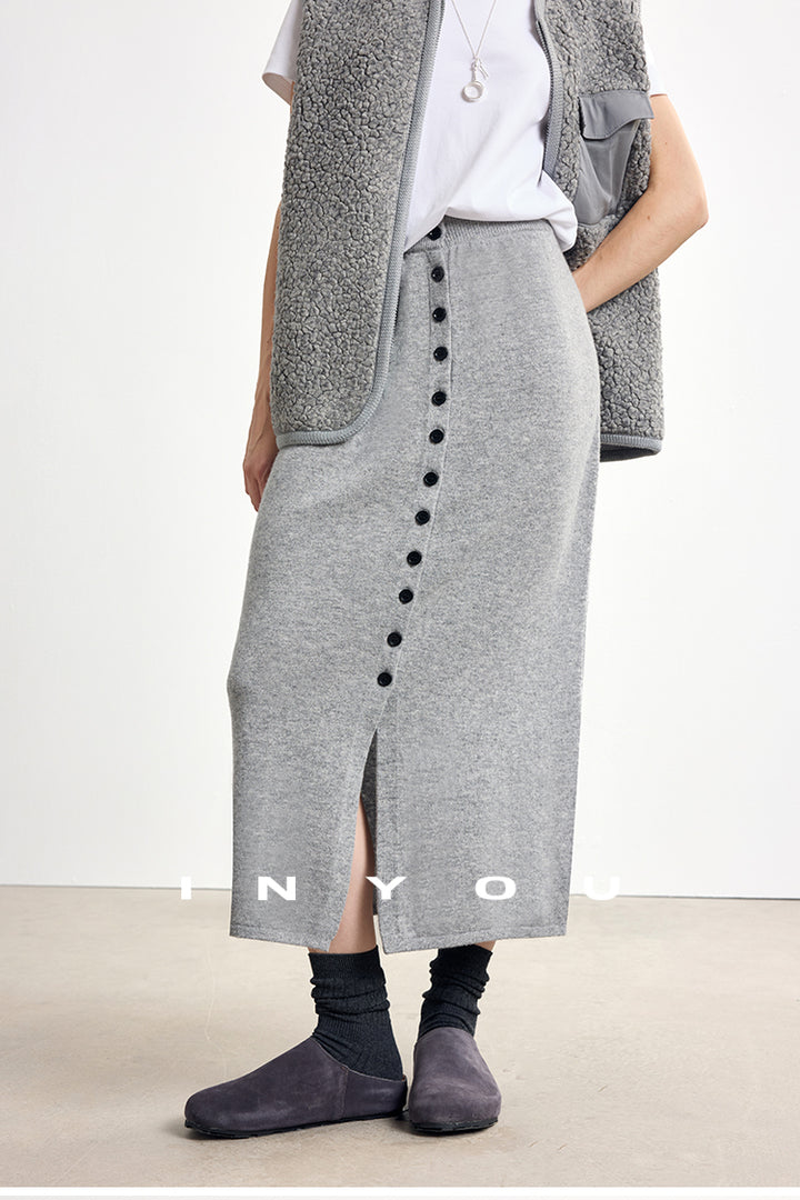 Soft Buttoned Wool Midi Skirt INMS0283