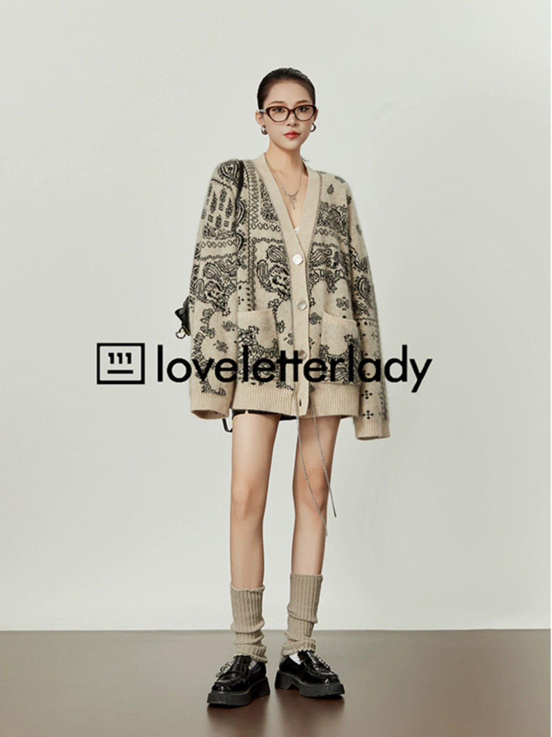 Vintage Oversized Jacquard Knit Cardigan LLKC0017