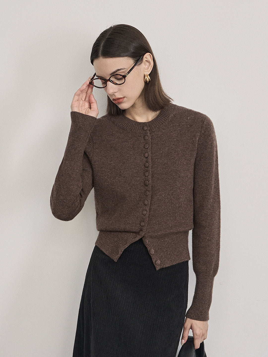 Wool Button-Up Crew Neck Cardigan SSWC0046